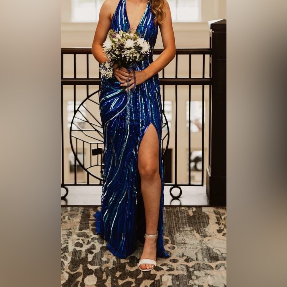Ashley Lauren blue sequin gown - fast shipping